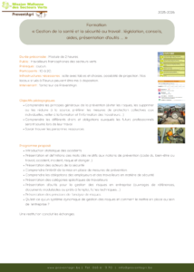 Document de présentation : Gestion de la santé et la sécurité au travail : législation, conseils, aides, présentation d’outils...