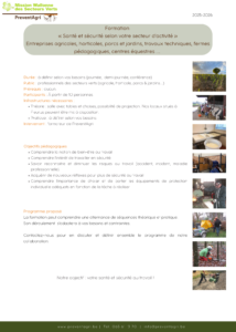 Document de présentation : « Santé et sécurité selon votre secteur d'activité » Entreprises agricoles, horticoles, parcs et jardins, travaux techniques, fermes pédagogiques, centres équestres ...