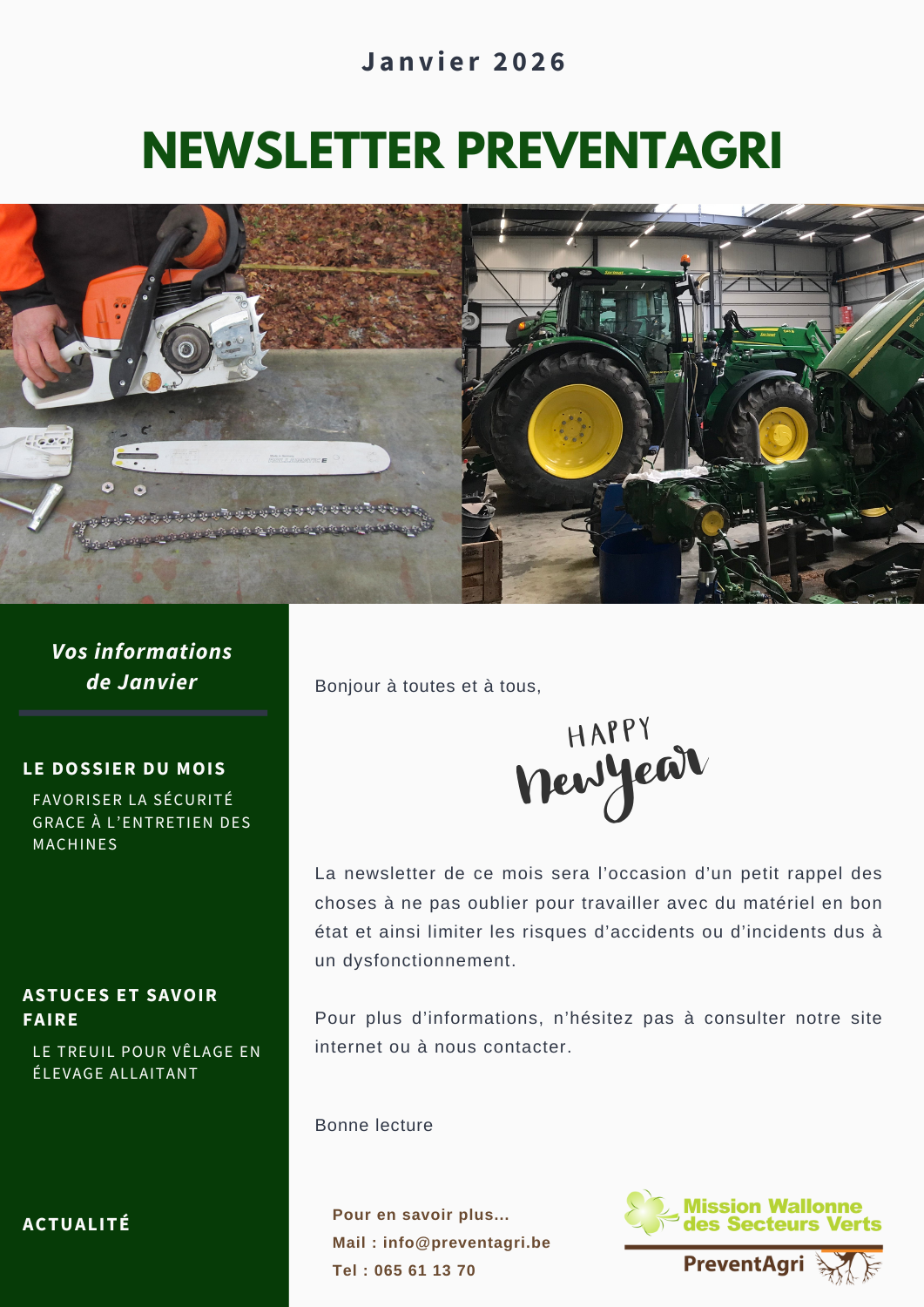 Newsletter PreventAgri de Janvier 2026 : Favoriser la sécurité grâce à l’entretien des machines (PDF)