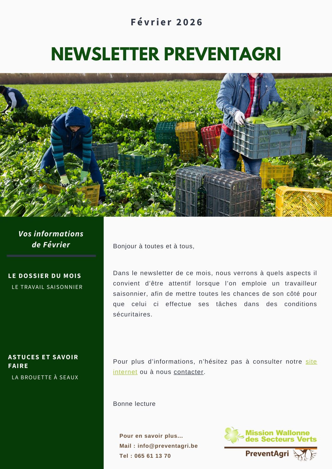 Newsletter PreventAgri de Février 2026 : Le travail saisonnier (PDF)