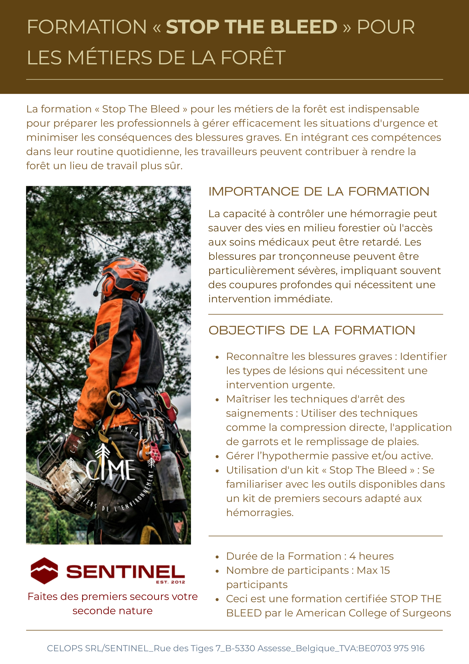 Flyer de la formation Stop The Bleed pour les métiers de la forêt