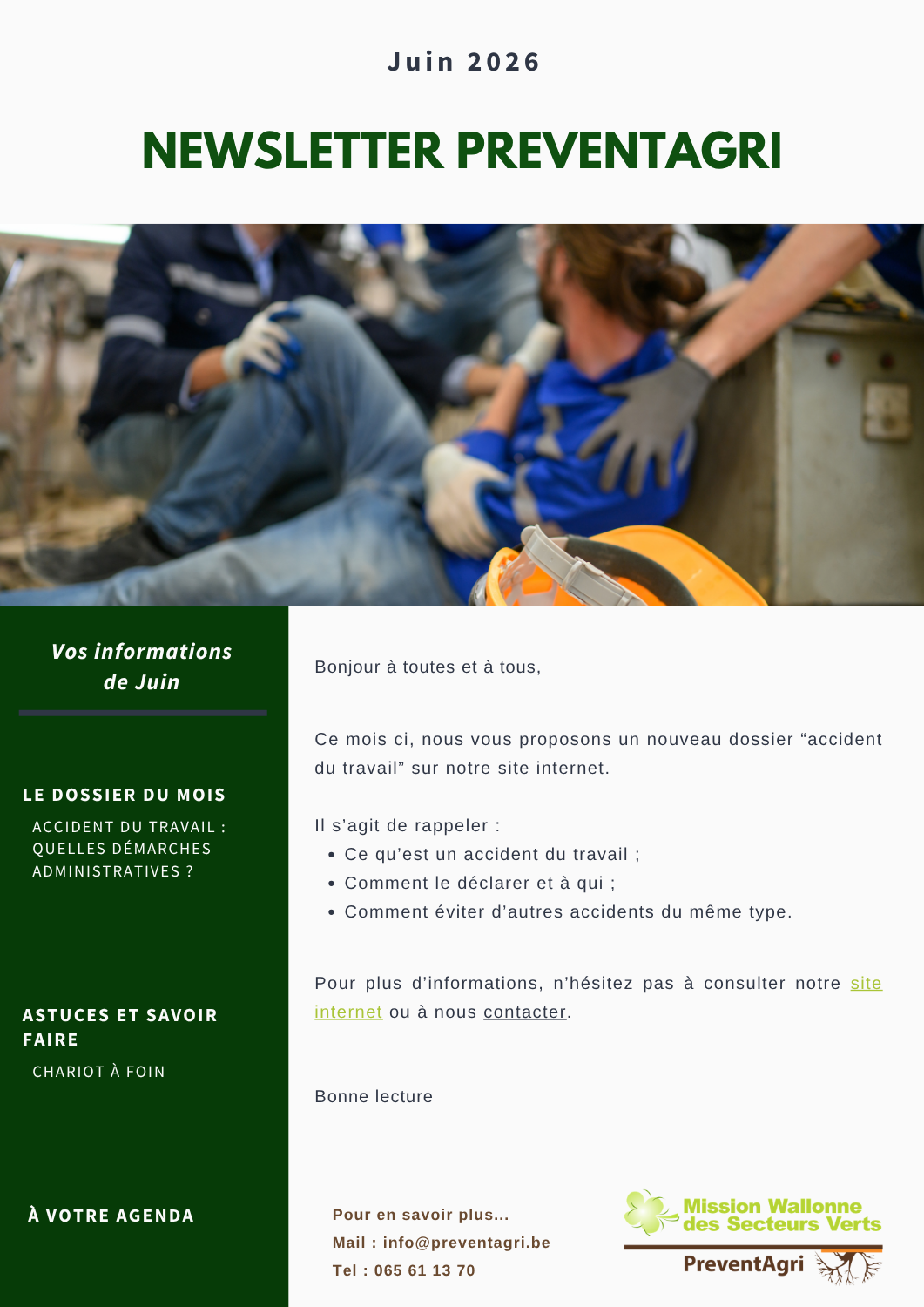 Newsletter PreventAgri de Juin 2026 : Accident du travail : démarches administratives (PDF)